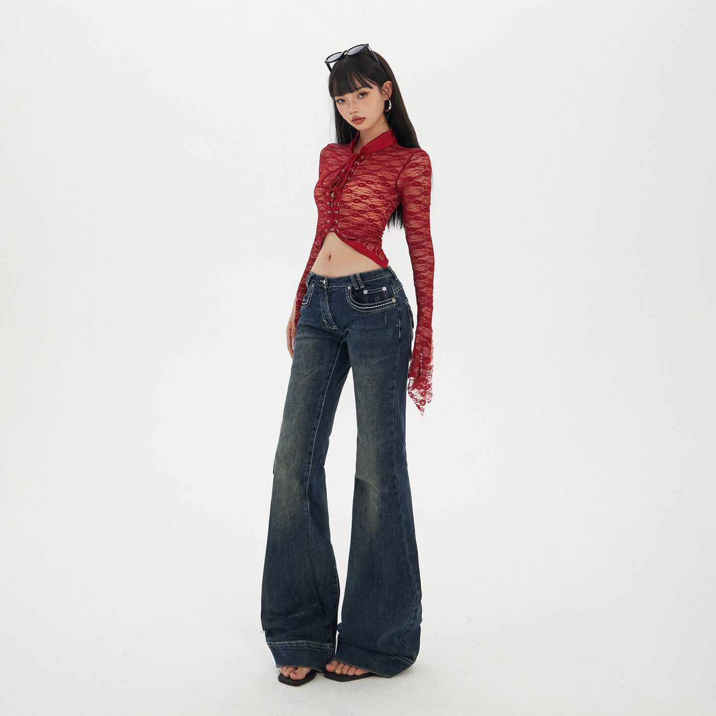 美式復古辣妹低腰喇叭褲女2025秋冬新款修身顯瘦彈力百搭牛仔褲