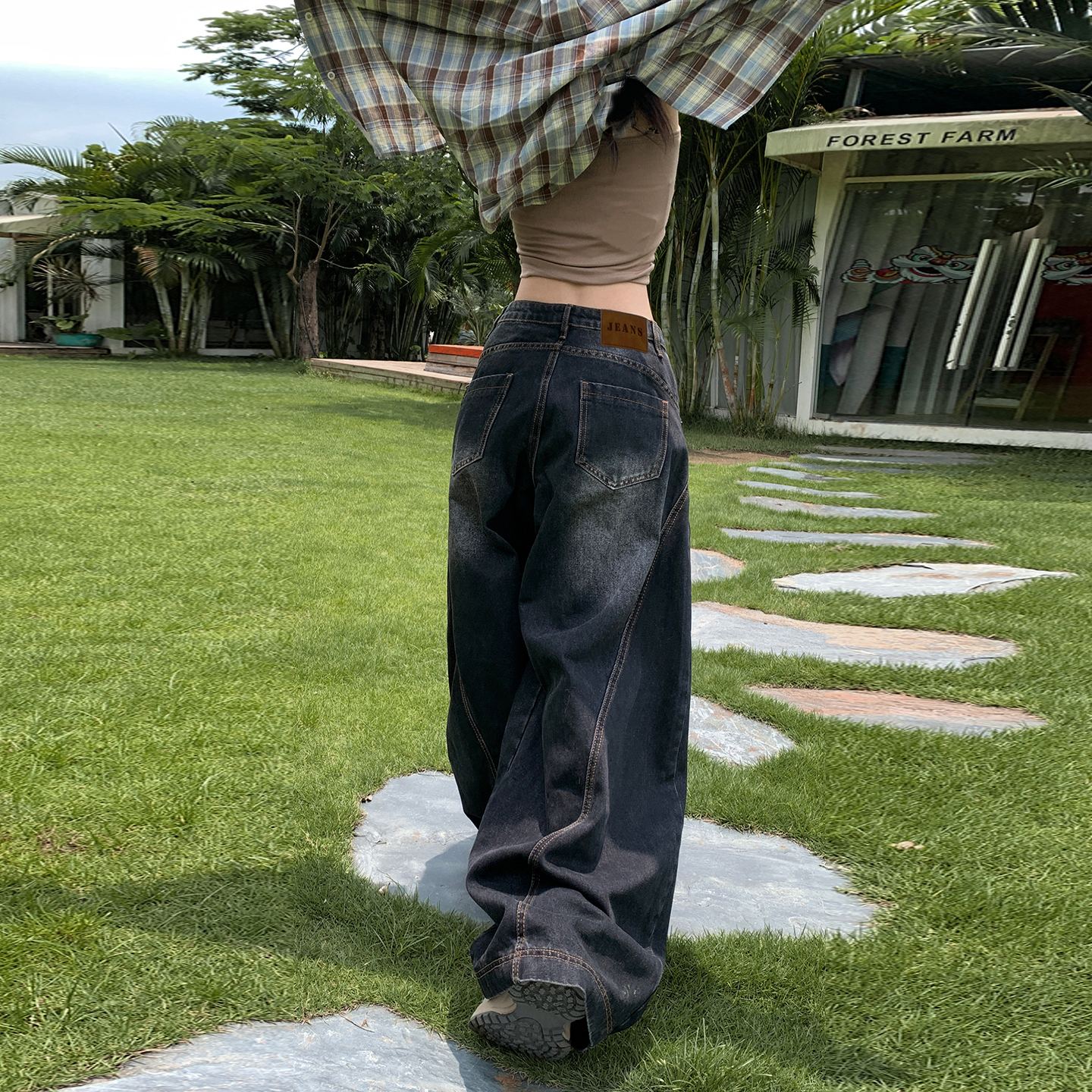 美式復古彎刀牛仔褲女春秋季2025新款低腰顯瘦寬松垂感拖地闊腿褲