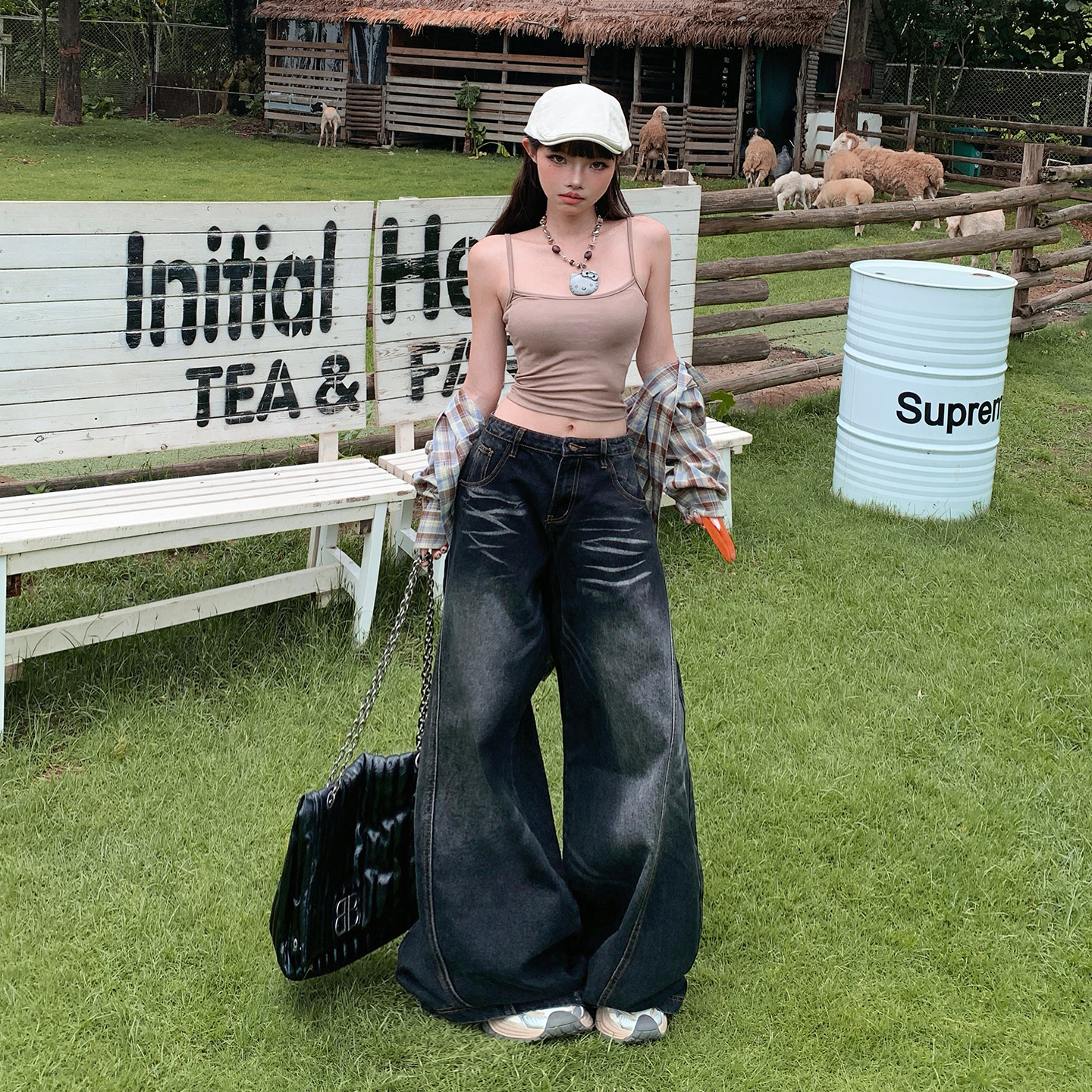 美式復古彎刀牛仔褲女春秋季2025新款低腰顯瘦寬松垂感拖地闊腿褲