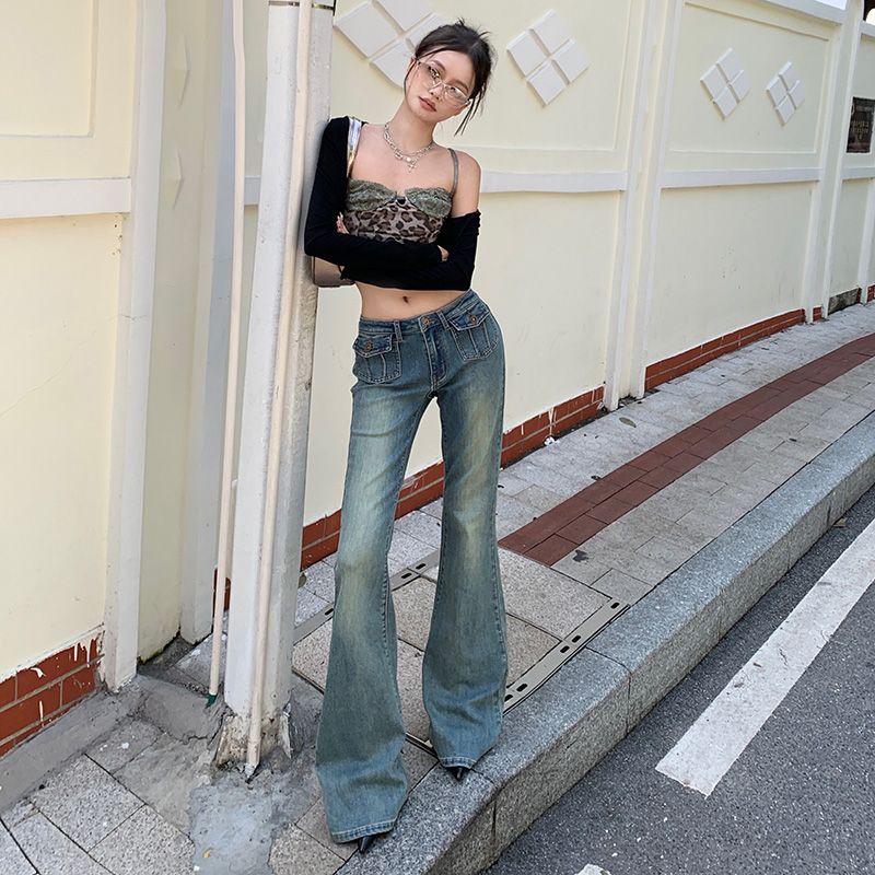 低腰超模褲微喇牛仔褲女2025秋季新款褲子彈力修身提臀喇叭褲