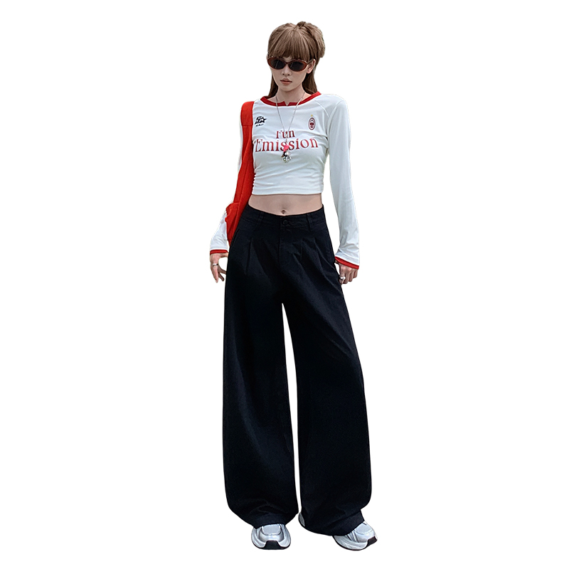 黑色闊腿牛仔褲女2025秋季新款高腰顯瘦垂感透氣褶皺寬松闊腿褲子