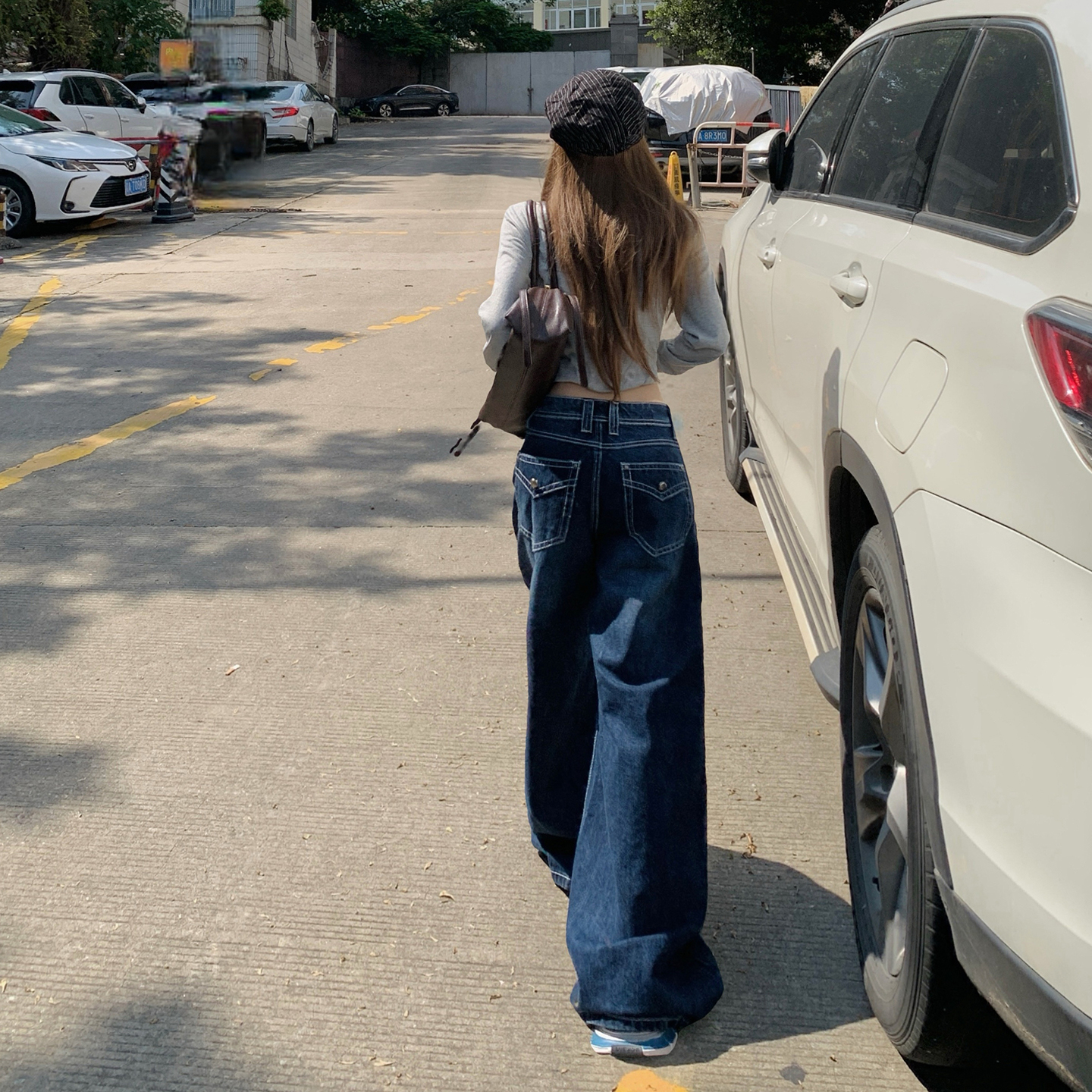 美式復古深藍闊腿牛仔褲女2025秋季新款高腰寬松顯瘦小個子拖地褲