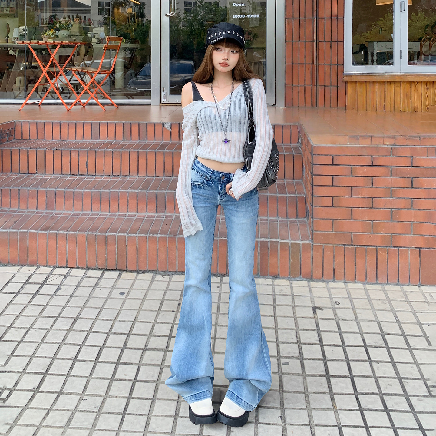 美式復古低腰微喇牛仔褲女2025秋季新款辣妹百搭修身顯瘦拖地褲子
