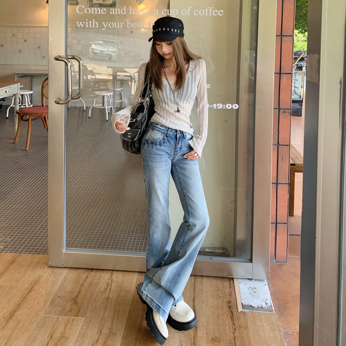 美式復古低腰微喇牛仔褲女2025秋季新款辣妹百搭修身顯瘦拖地褲子