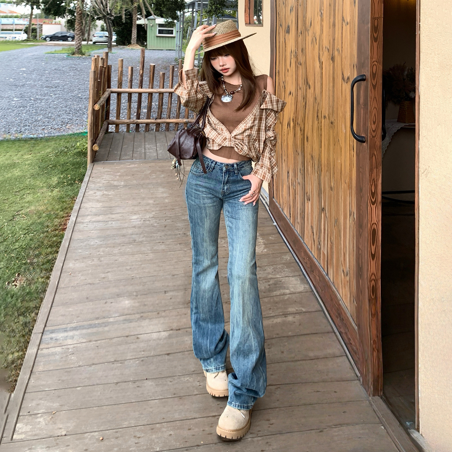 美式復古低腰辣妹喇叭褲女2025秋冬季新款修身顯瘦百搭微彈牛仔褲