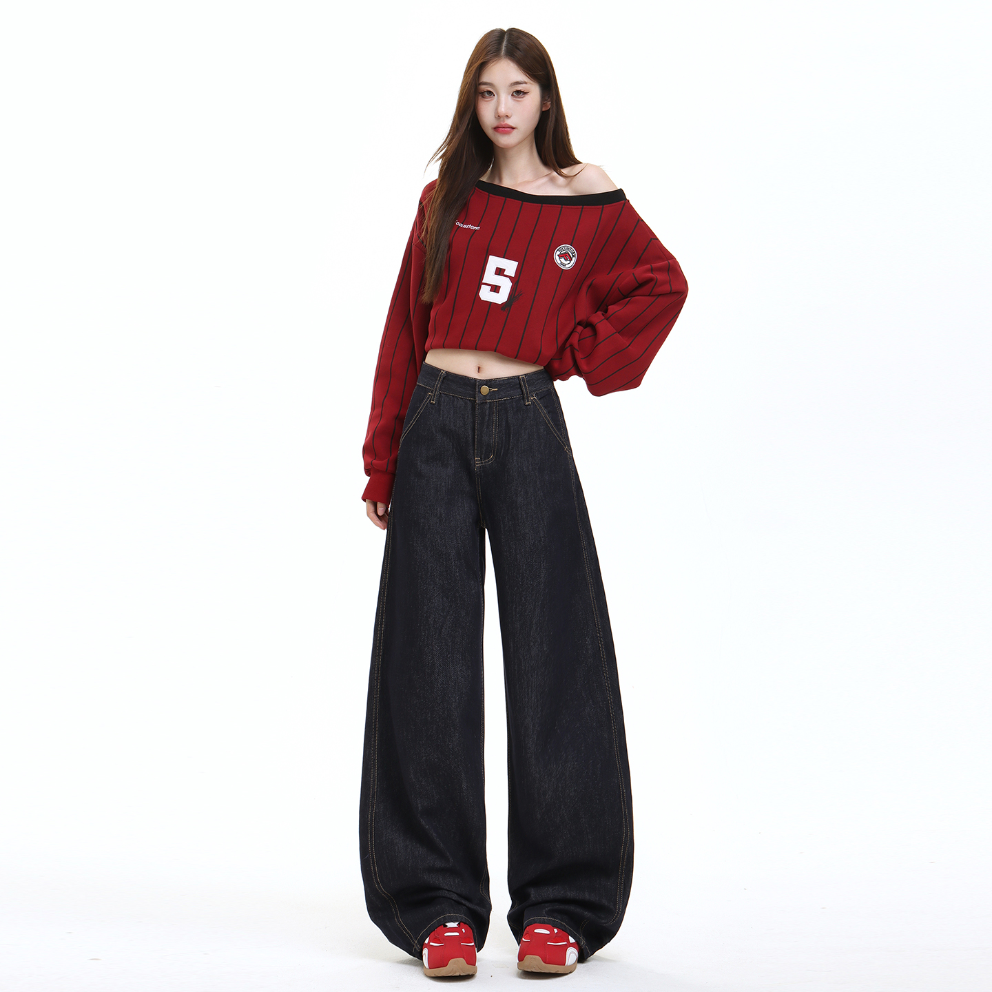 美式復古丹寧藍闊腿牛仔褲女2025秋季新款寬松垂感拖地直筒褲子潮