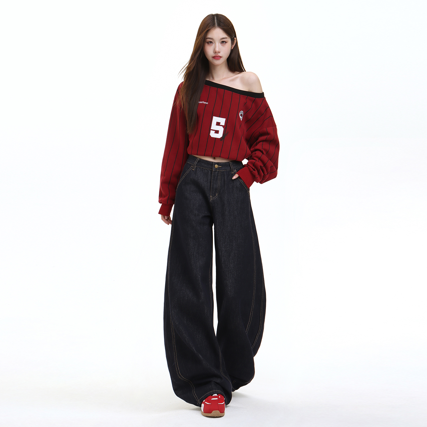美式復古丹寧藍闊腿牛仔褲女2025秋季新款寬松垂感拖地直筒褲子潮