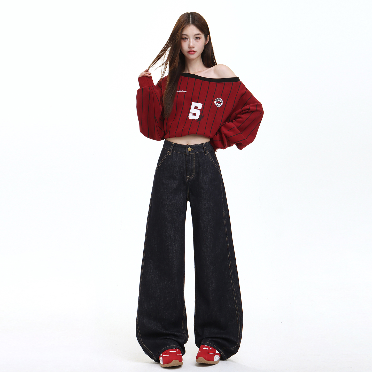 美式復古丹寧藍闊腿牛仔褲女2025秋季新款寬松垂感拖地直筒褲子潮