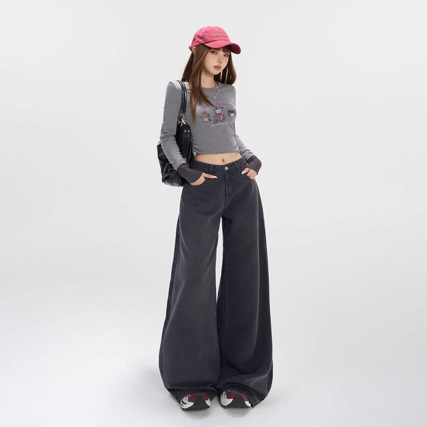 美式煙灰色直筒牛仔褲女秋季2025新款寬松顯瘦闊腿垂感拖地長褲子