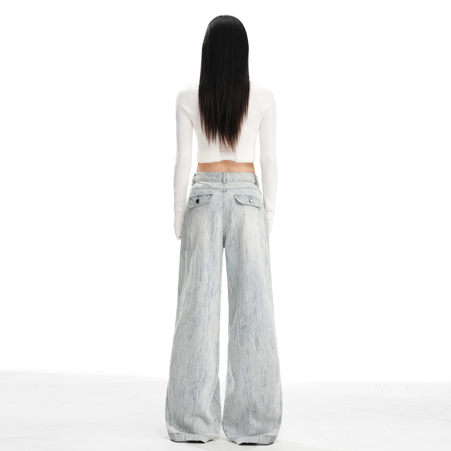 美式提花高腰闊腿牛仔褲女2025秋季新款寬松顯瘦辣妹風垂感拖地褲
