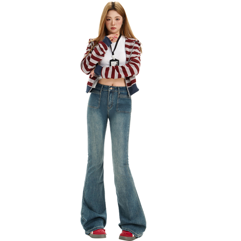 微喇牛仔褲女2025秋季新款高腰百搭修身顯瘦復古彈力馬蹄喇叭褲子
