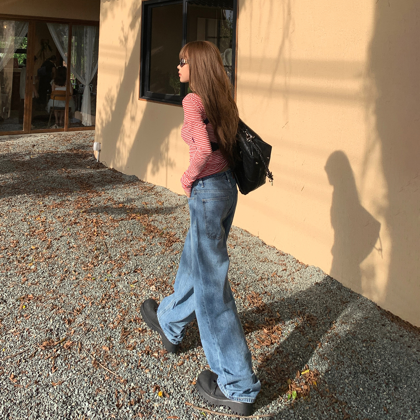 美式復古低腰直筒牛仔褲女2025秋季新款窄版顯瘦顯高百搭闊腿褲子