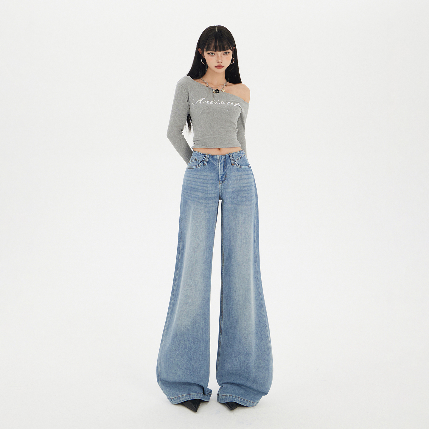 美式復古低腰辣妹寬松喇叭褲女2025秋冬季新款垂感百搭拖地牛仔褲