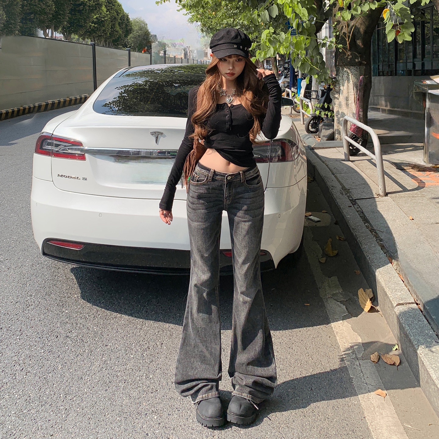 美式復古低腰辣妹喇叭褲女2025秋冬季新款修身顯瘦彈力百搭牛仔褲