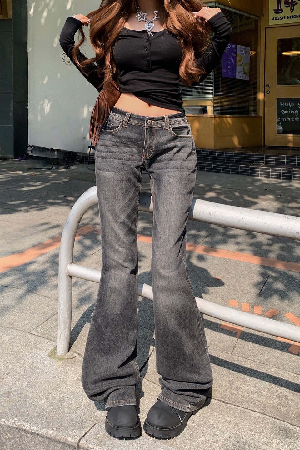 美式復古低腰辣妹喇叭褲女2025秋冬季新款修身顯瘦彈力百搭牛仔褲