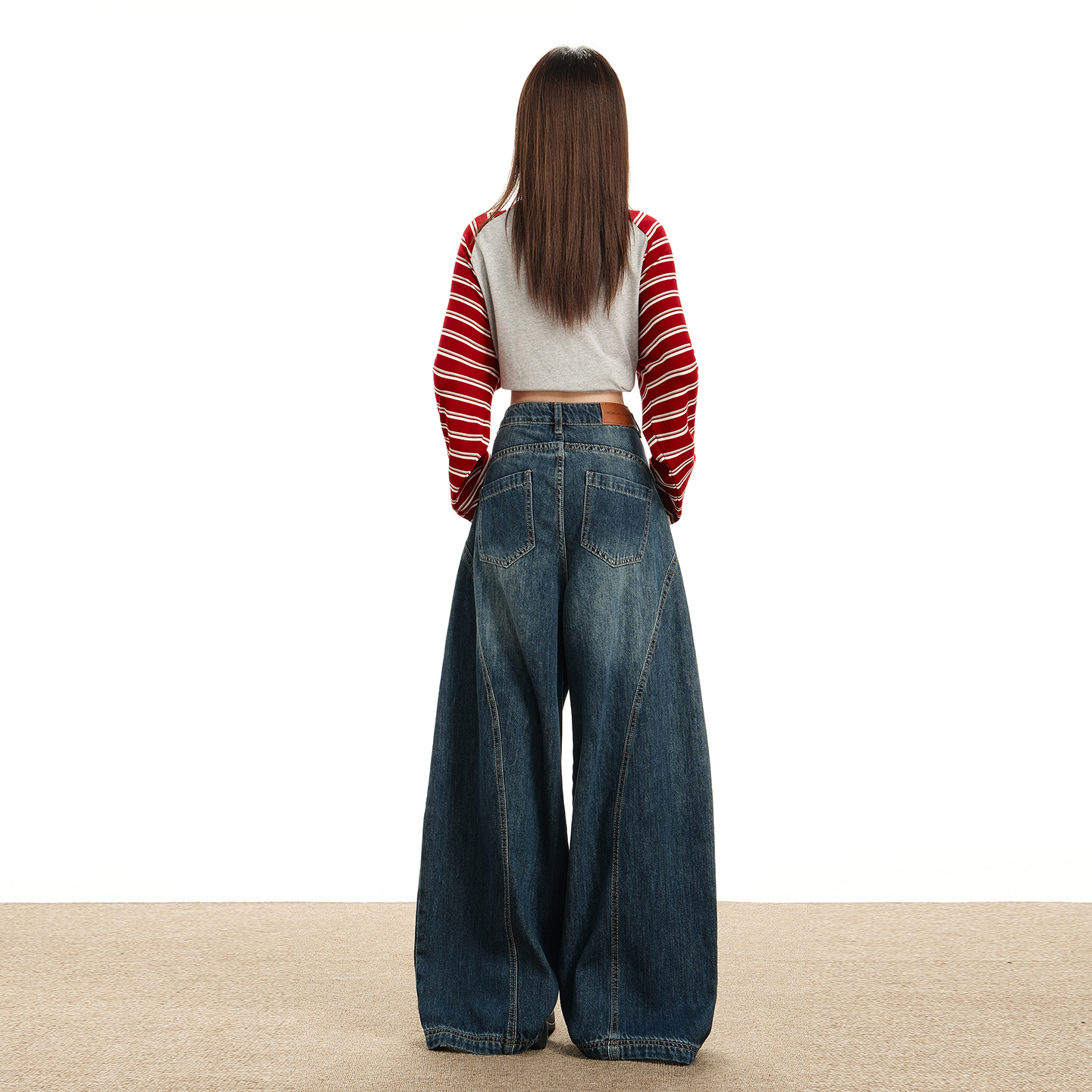 復古藍美式高街廓形水洗牛仔褲男女2025新款彎刀拖地牛仔褲長褲