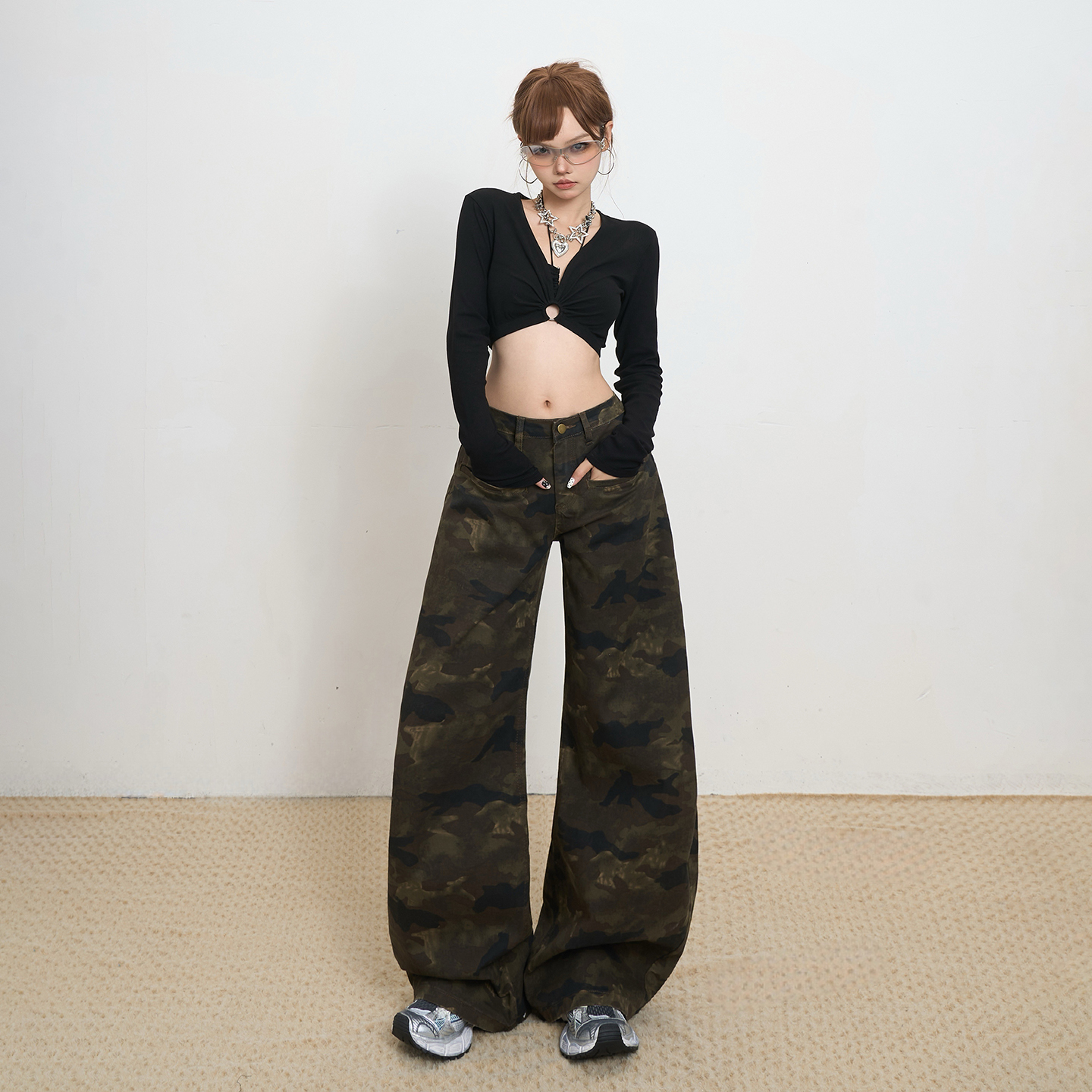 美式復古低腰辣妹寬松闊腿褲女2025秋冬新款百搭彎刀褲高街牛仔褲