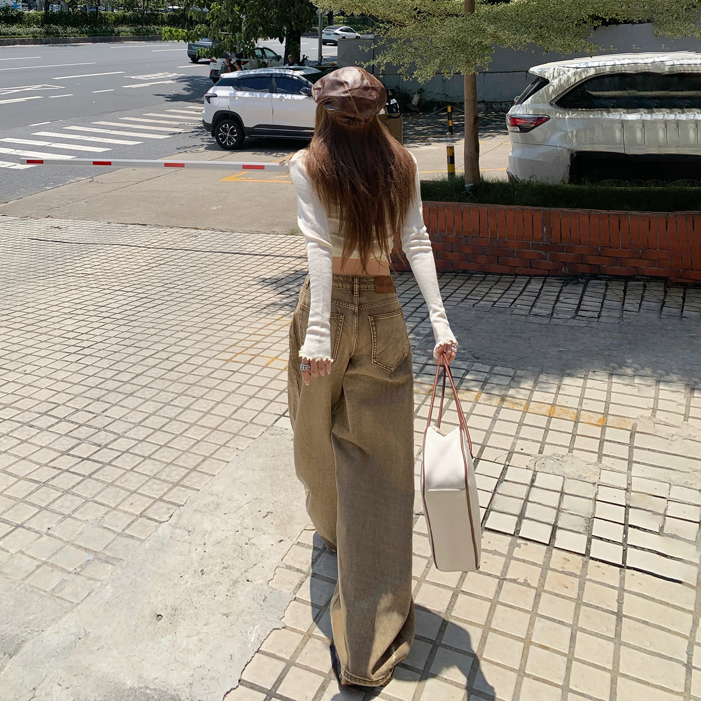 美式復古高腰寬松闊腿褲女秋冬季新款百搭垂感拖地美拉德牛仔褲女