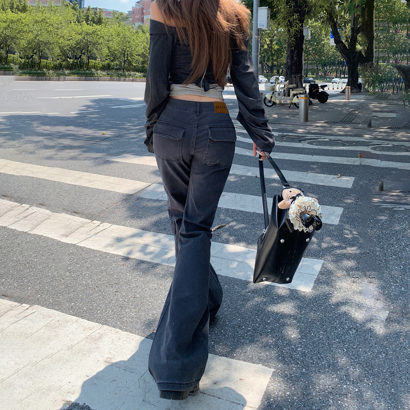 美式復古低腰辣妹喇叭褲女秋冬季新款修身顯瘦百搭微彈工裝牛仔褲