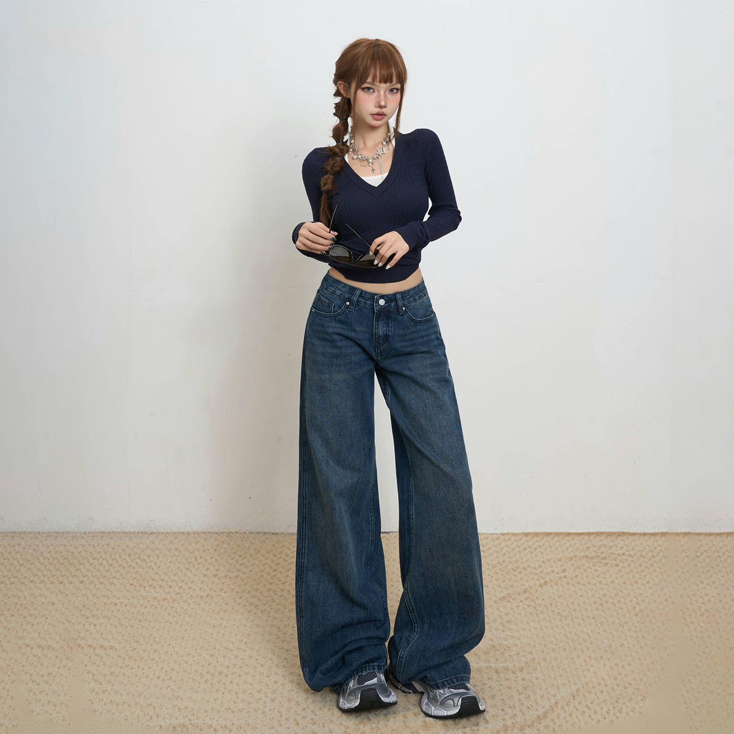 美式復古寬松低腰闊腿褲女2025秋冬新款百搭垂感直筒顯瘦牛仔褲女