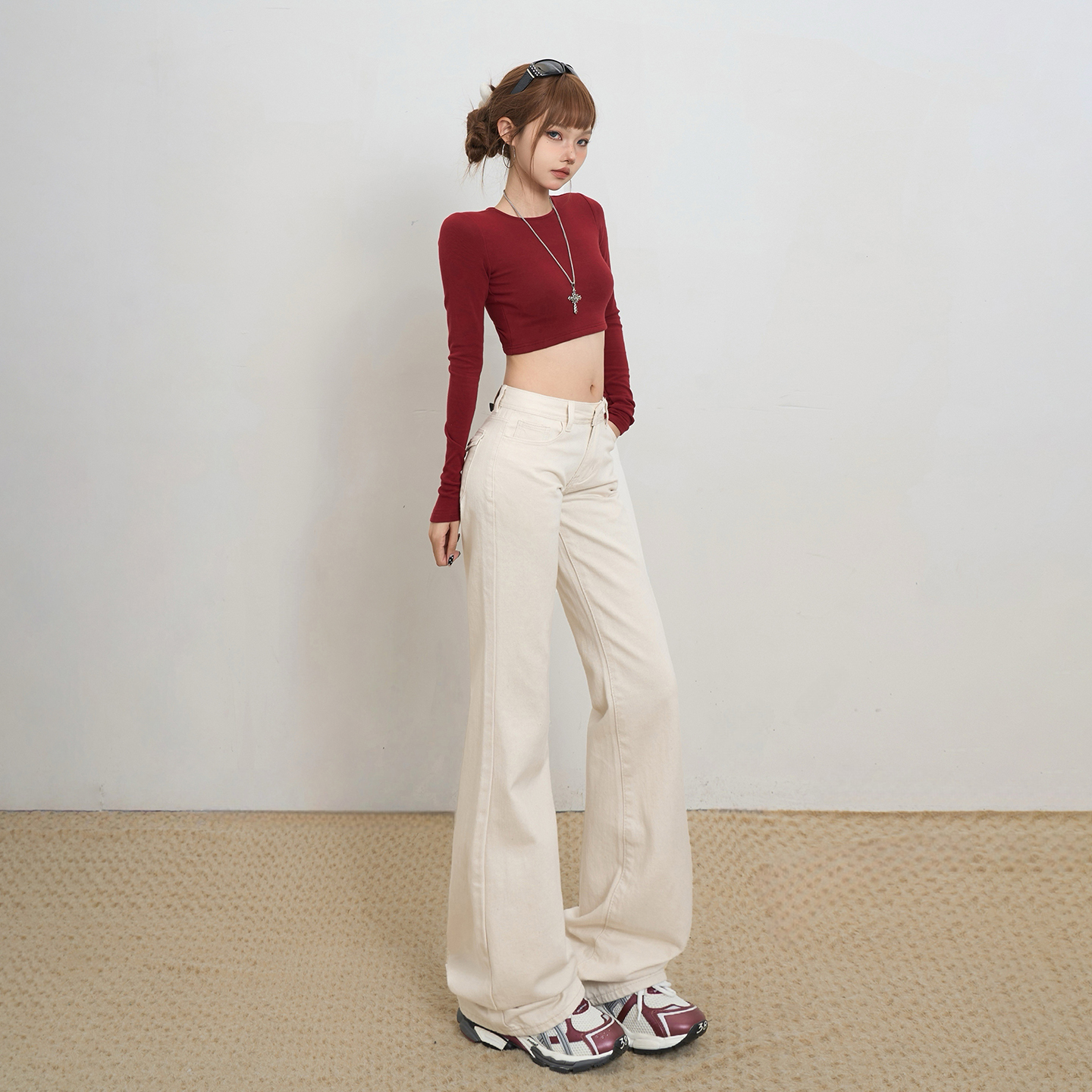 美式復古低腰辣妹修身喇叭褲女2025秋冬新款百搭顯瘦彈力牛仔褲女
