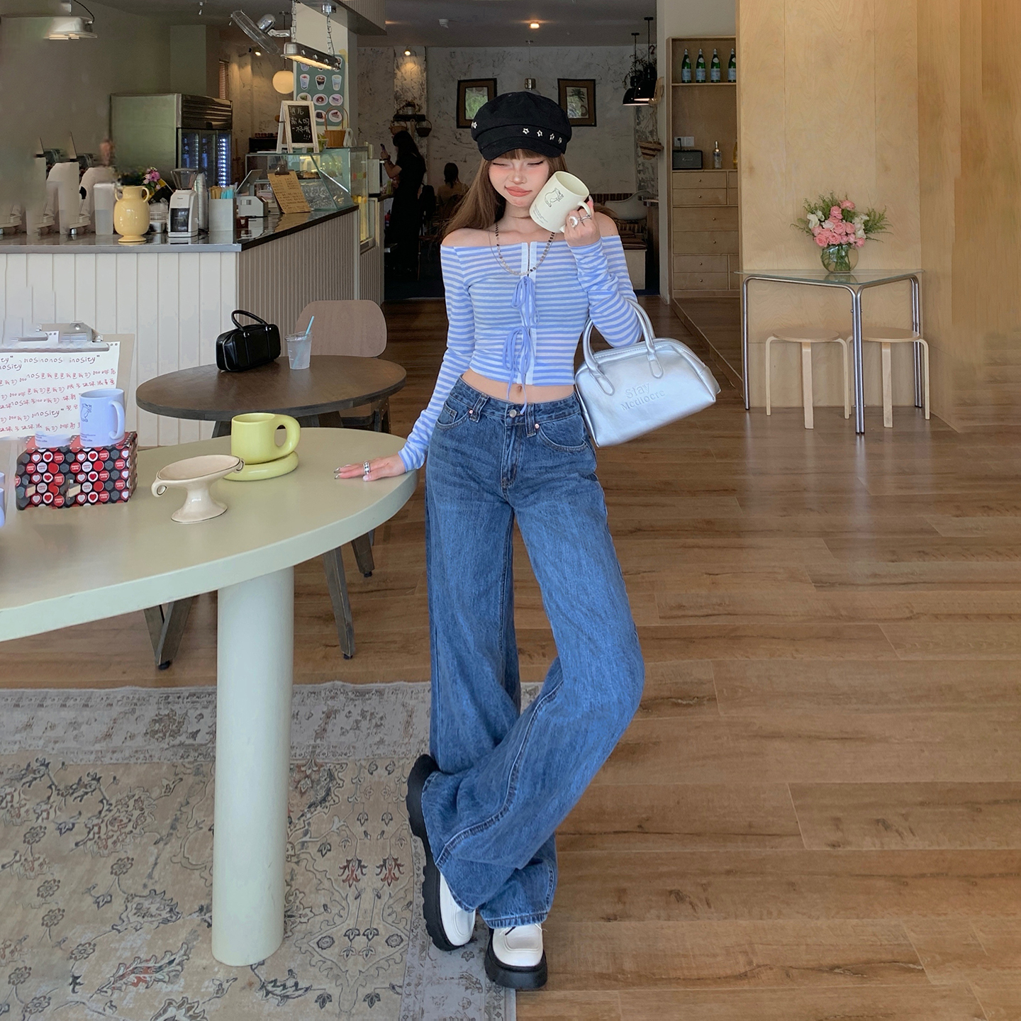 美式辣妹低腰直筒牛仔褲女2025新款復古水洗設計感顯瘦拖地闊腿褲