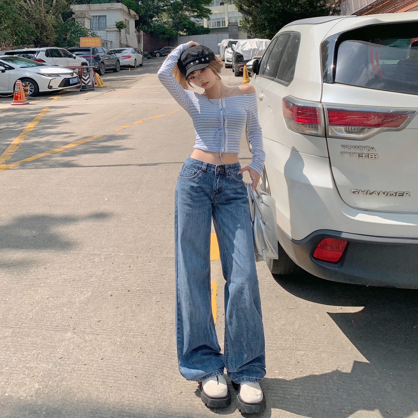 美式辣妹低腰直筒牛仔褲女2025新款復古水洗設計感顯瘦拖地闊腿褲