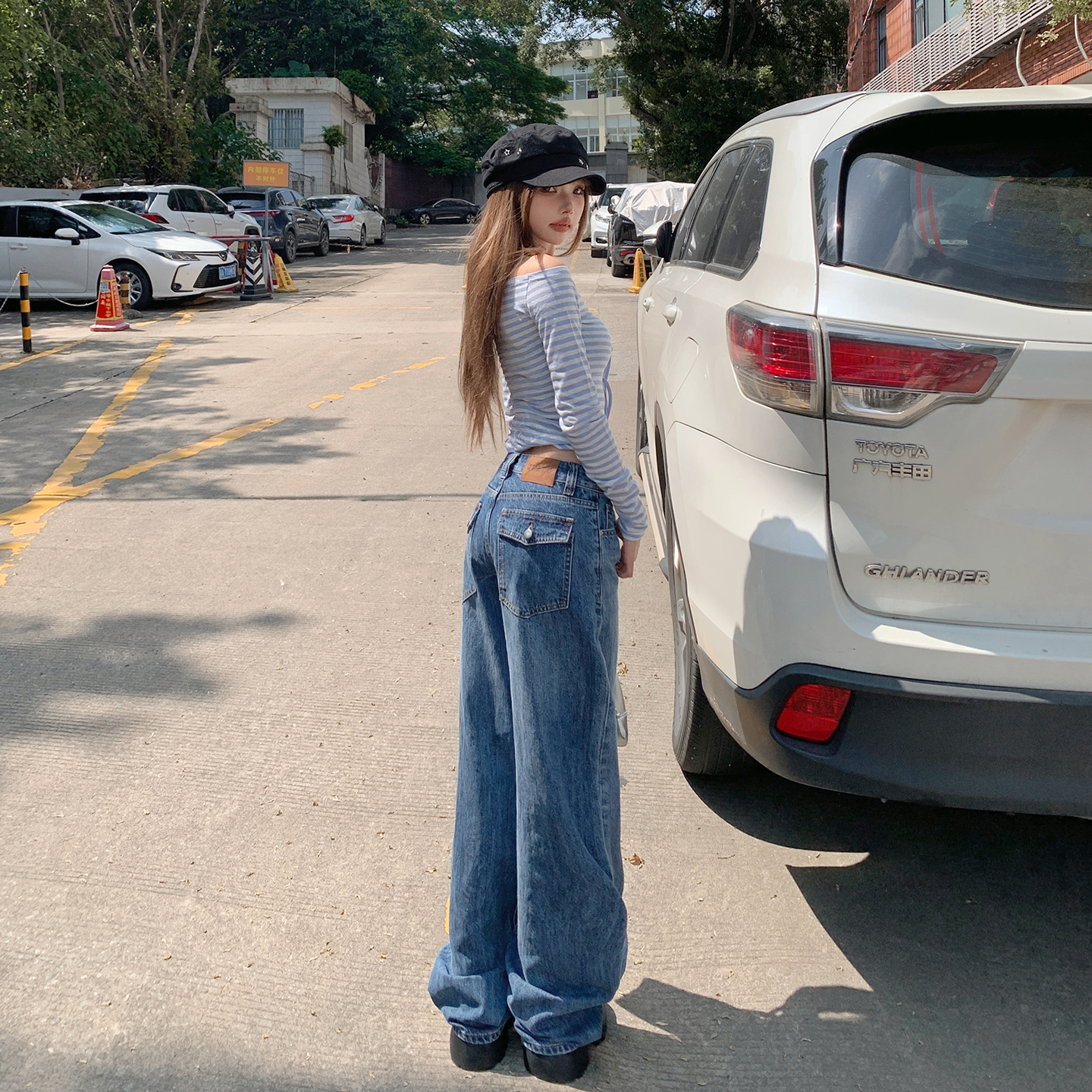 美式辣妹低腰直筒牛仔褲女2025新款復古水洗設計感顯瘦拖地闊腿褲