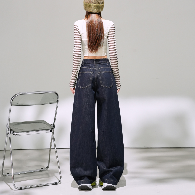 楊冪同款牛仔褲女2025秋季新款高腰顯瘦寬松慵懶風直筒彎刀牛仔褲