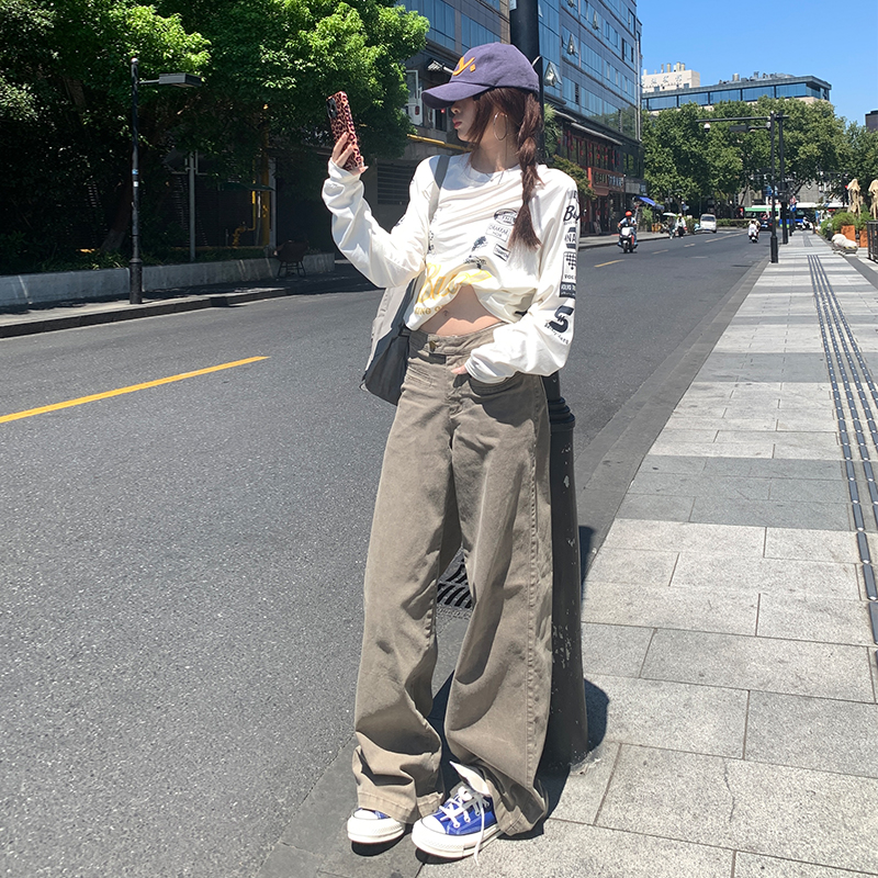 美式直筒牛仔褲女2025秋冬季新款寬松顯瘦休閑拖地闊腿拖地褲子