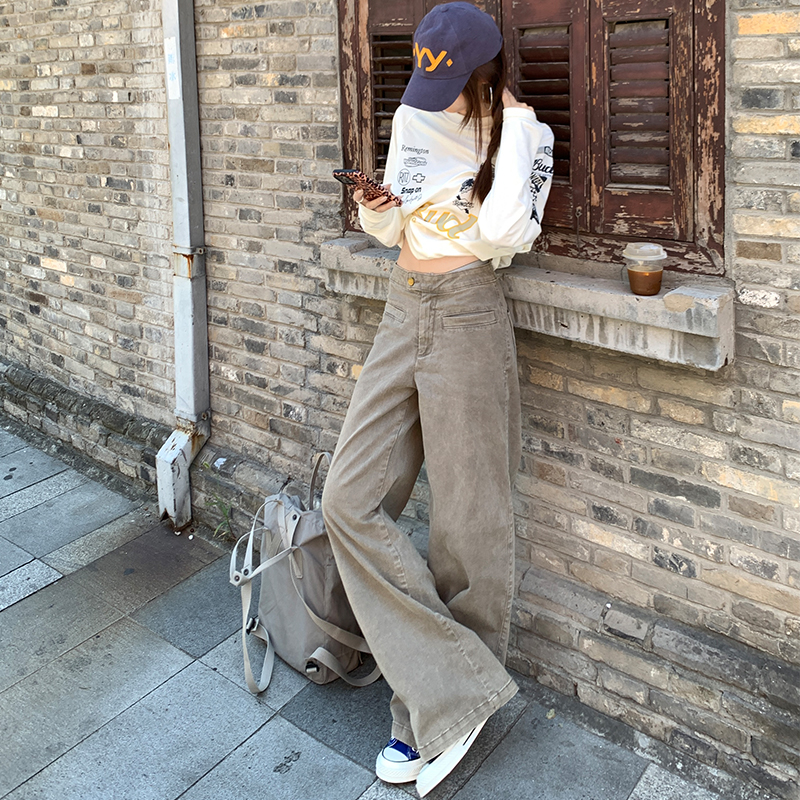 美式直筒牛仔褲女2025秋冬季新款寬松顯瘦休閑拖地闊腿拖地褲子