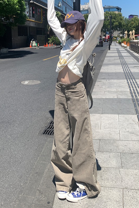 美式直筒牛仔褲女2025秋冬季新款寬松顯瘦休閑拖地闊腿拖地褲子