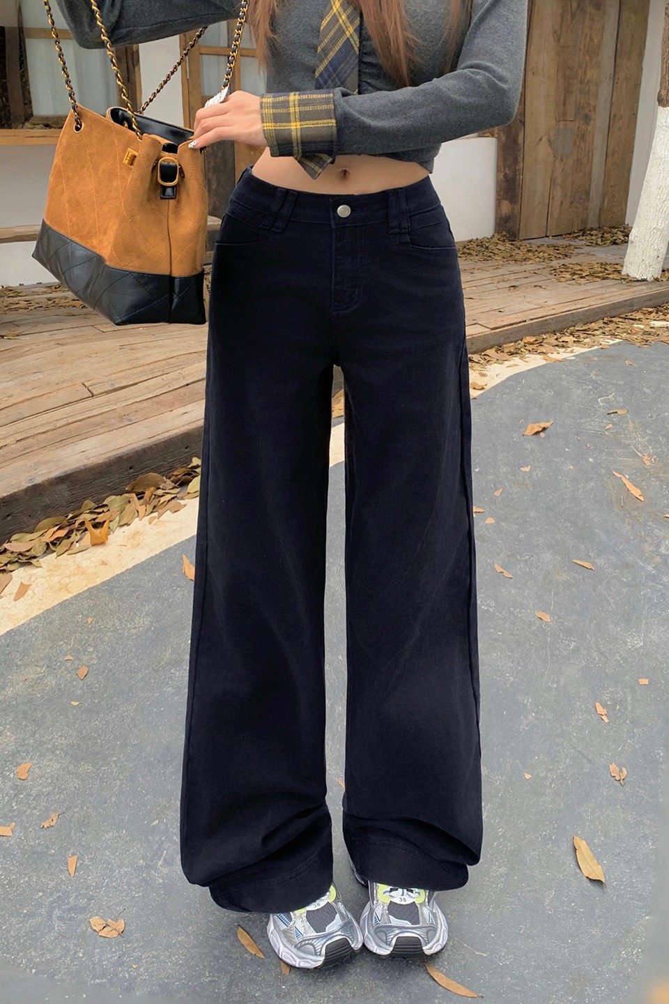 美式復古高腰寬松顯瘦闊腿褲百搭垂感女2025秋冬季新款直筒牛仔褲