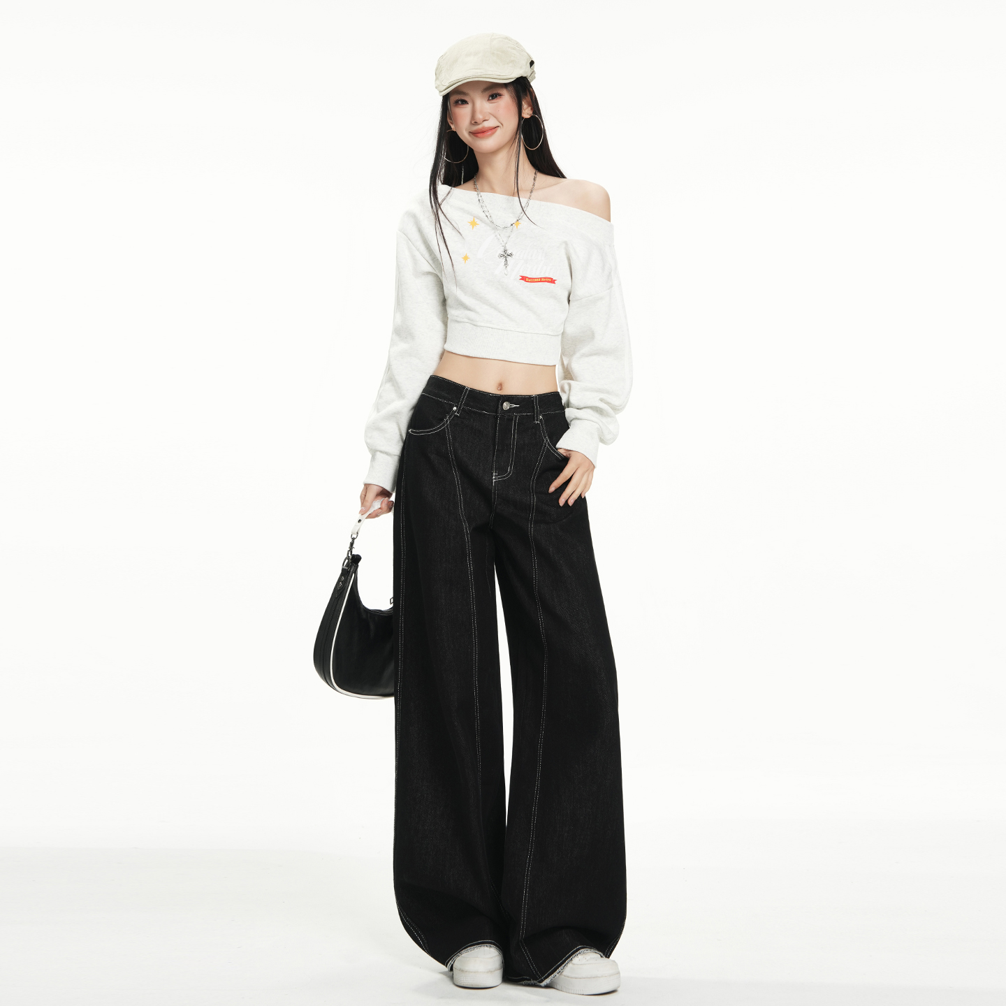 美式復古解構彎刀設計闊腿牛仔褲女2025春夏季新款寬松鐮刀拖地褲