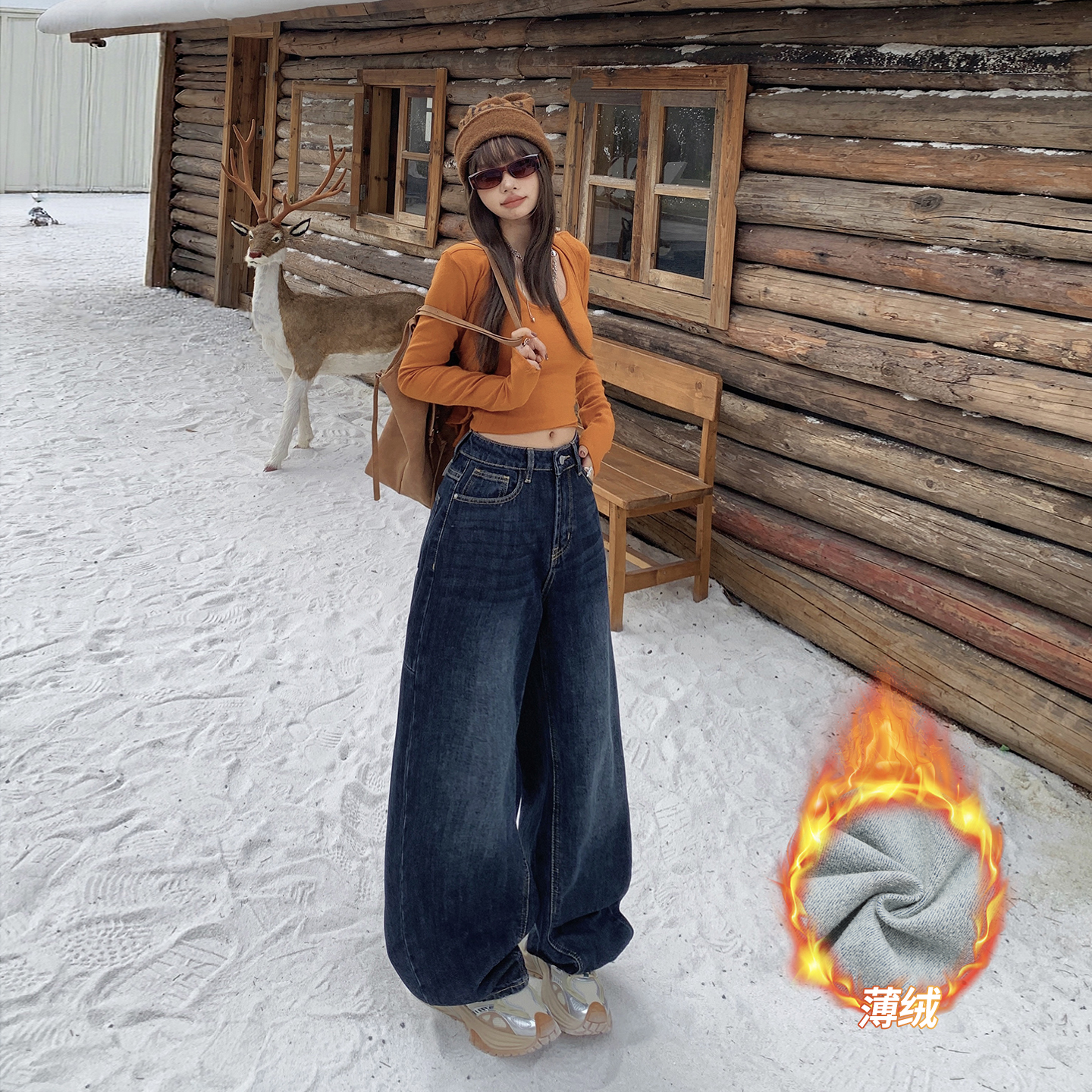 美式復古寬松闊腿牛仔褲女秋冬新款美式辣妹顯瘦低腰拖地鐮刀褲