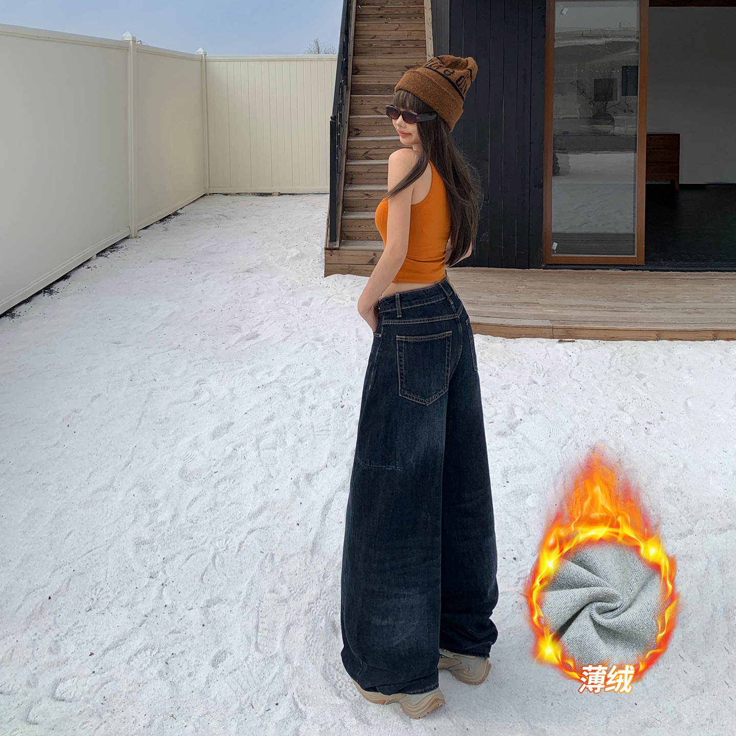 美式復古寬松闊腿牛仔褲女秋冬新款美式辣妹顯瘦低腰拖地鐮刀褲