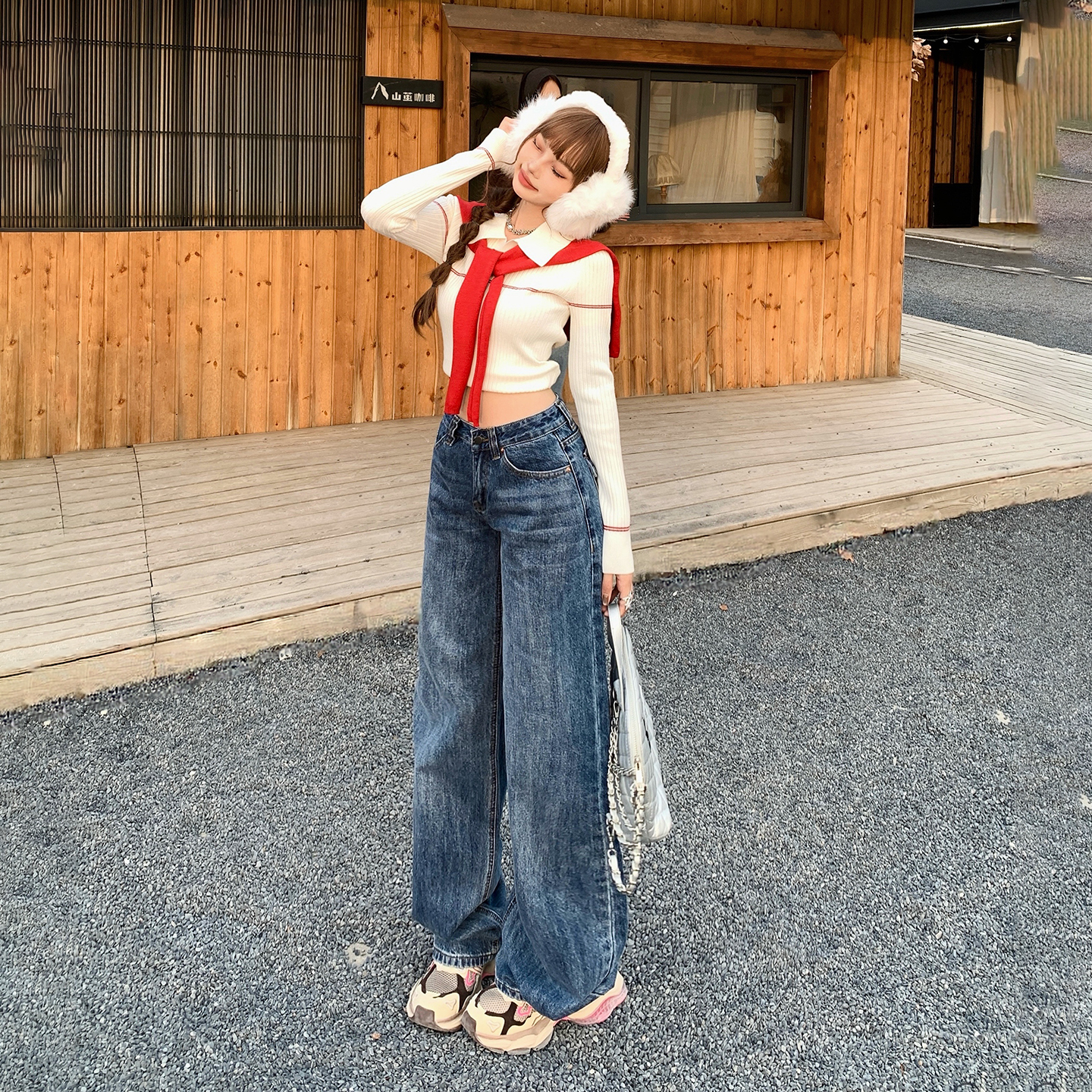 美式復古低腰寬松闊腿褲女秋冬新款百搭ins直筒褲百搭顯瘦牛仔褲