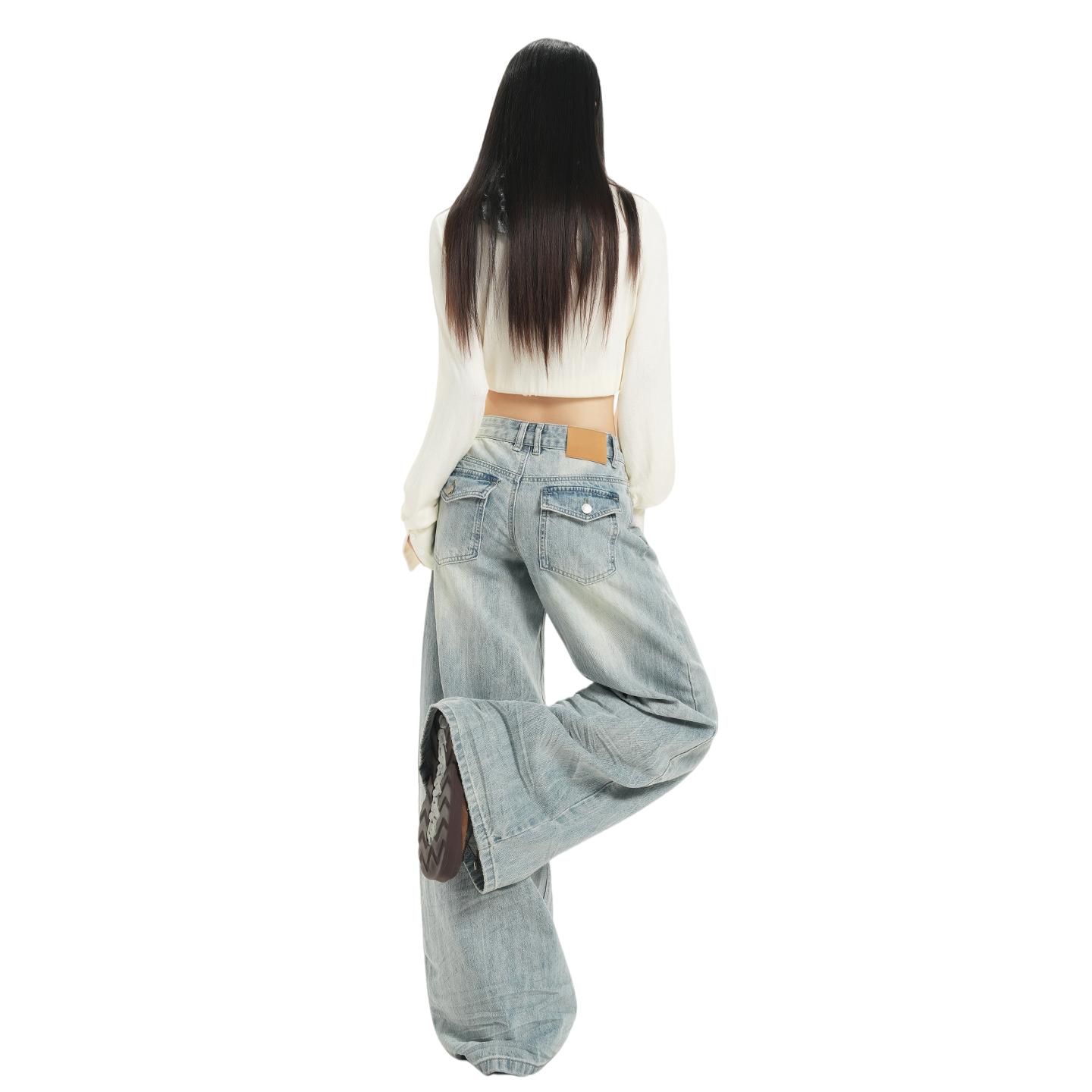 美式復古｜做舊壓褶工藝｜低腰寬松闊腿牛仔褲女