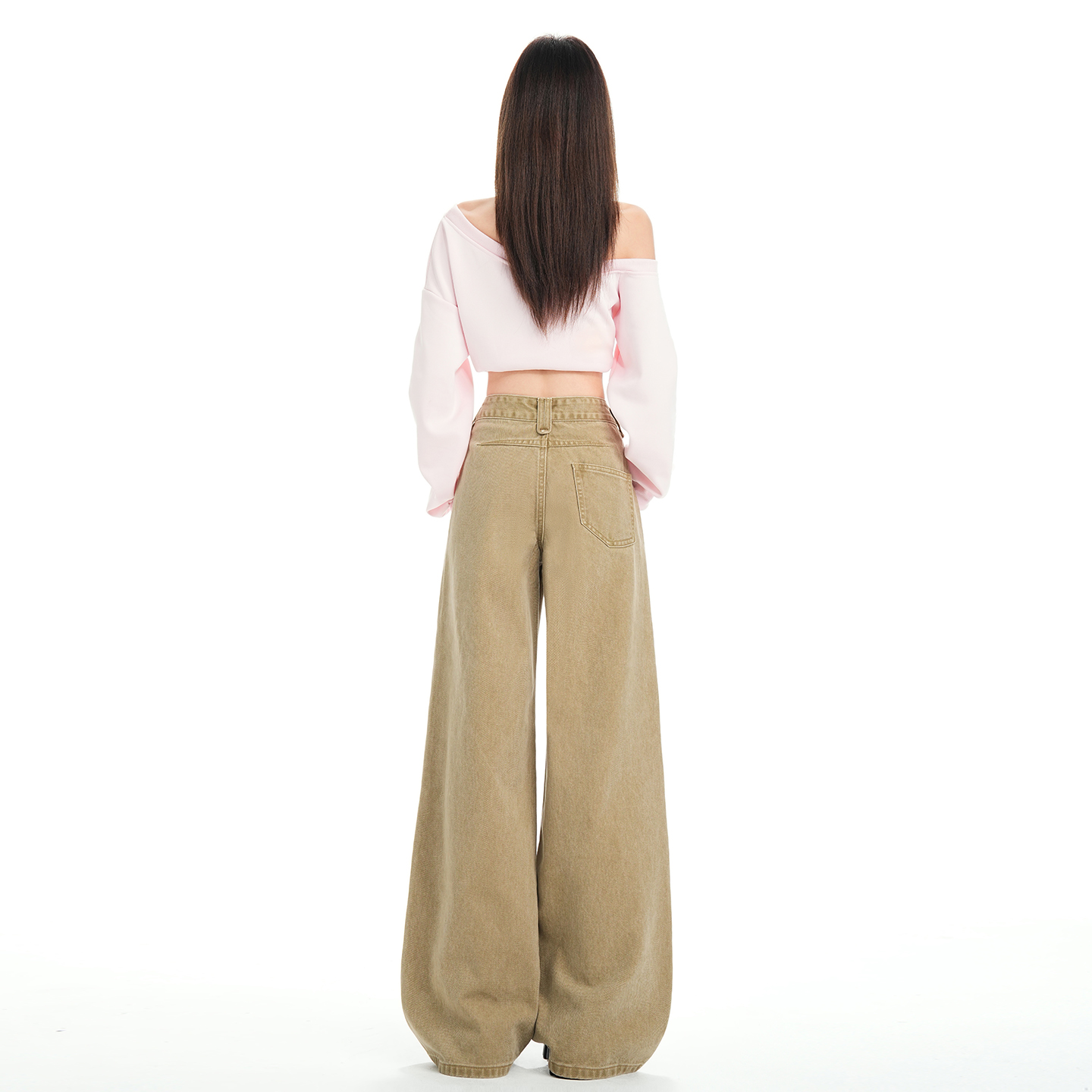 美式高街褶皺彎刀牛仔褲女秋季新款高腰寬松顯瘦垂感慵懶風闊腿褲