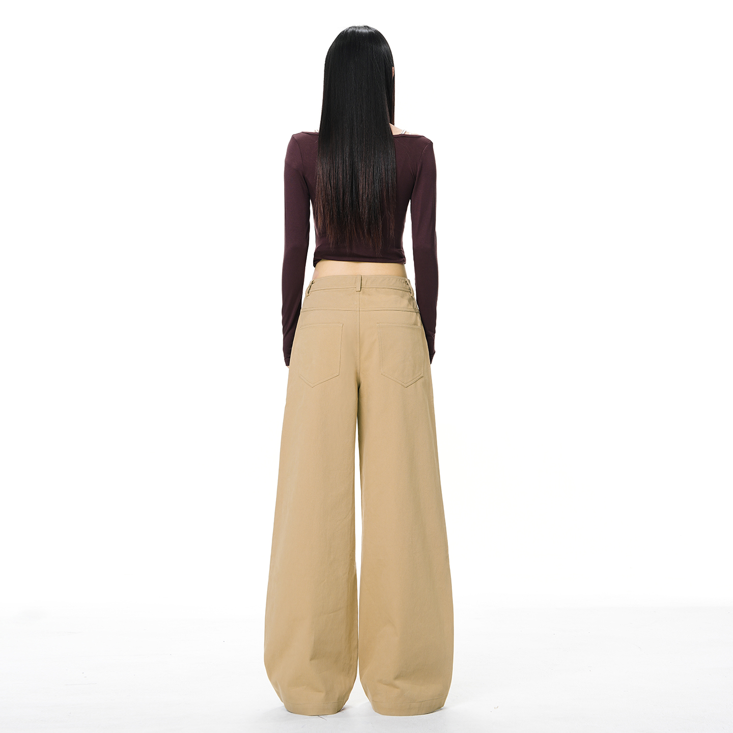 美拉德卡其色闊腿牛仔褲女2025新款高腰寬松通勤百搭顯瘦直筒褲子