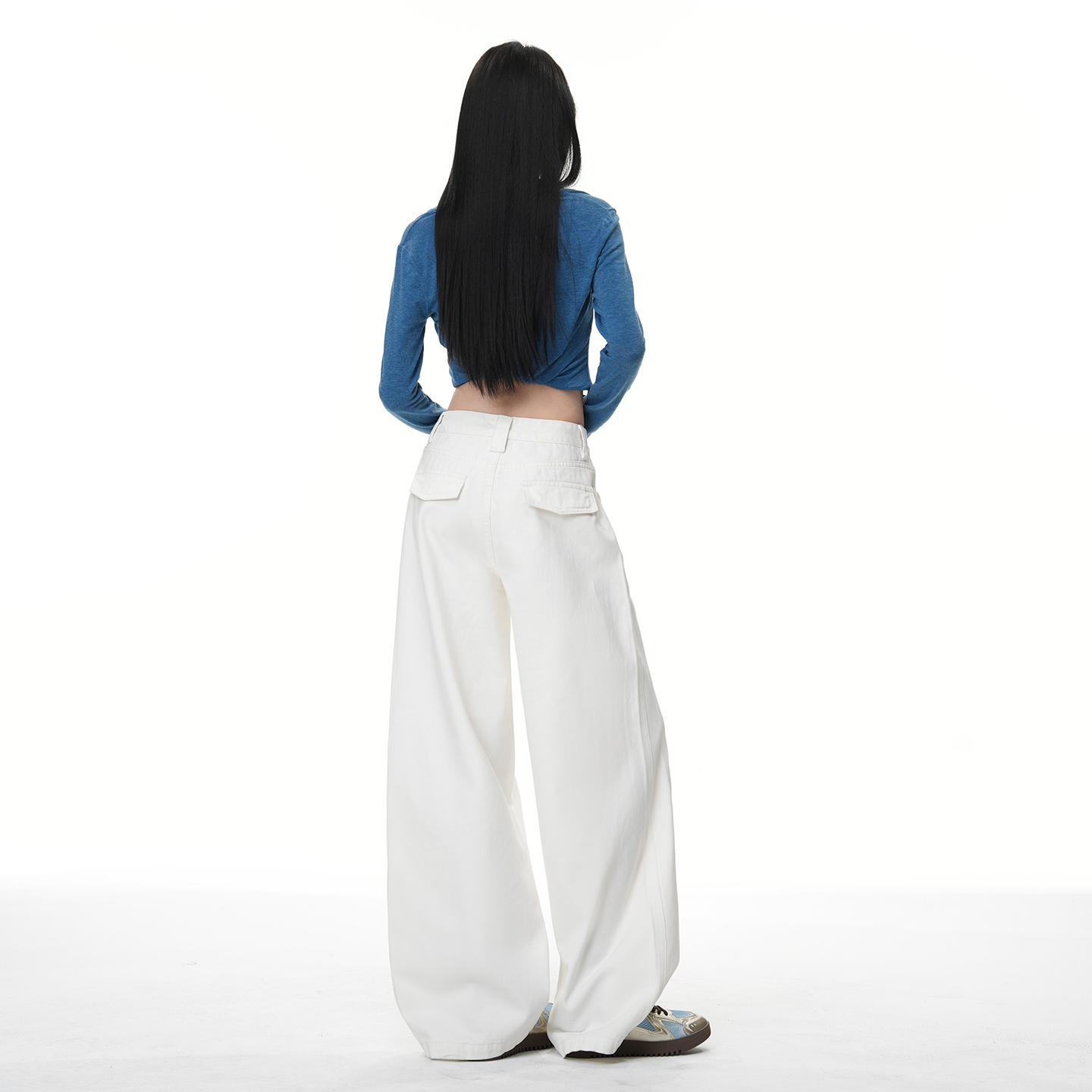 美式復古白色牛仔褲女2026春季新款解構拼接寬松顯瘦直筒闊腿褲女