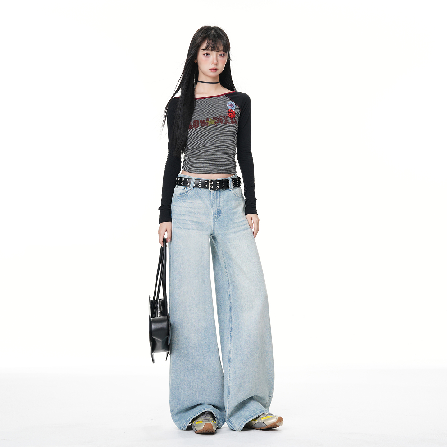 美式復古做舊貓須壓皺工藝寬松闊腿牛仔褲女2026春夏新款百搭褲子