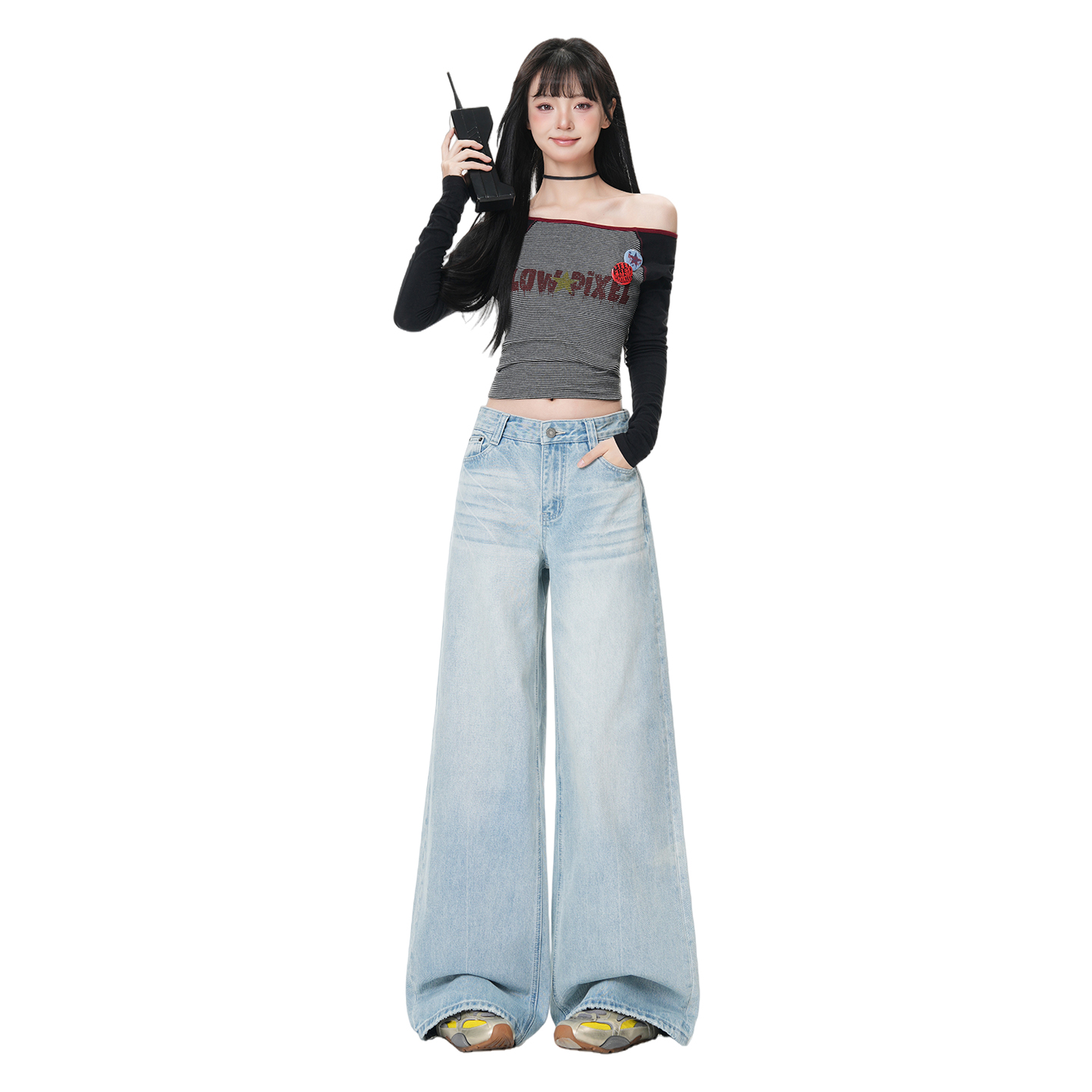 美式復古做舊貓須壓皺工藝寬松闊腿牛仔褲女2026春夏新款百搭褲子