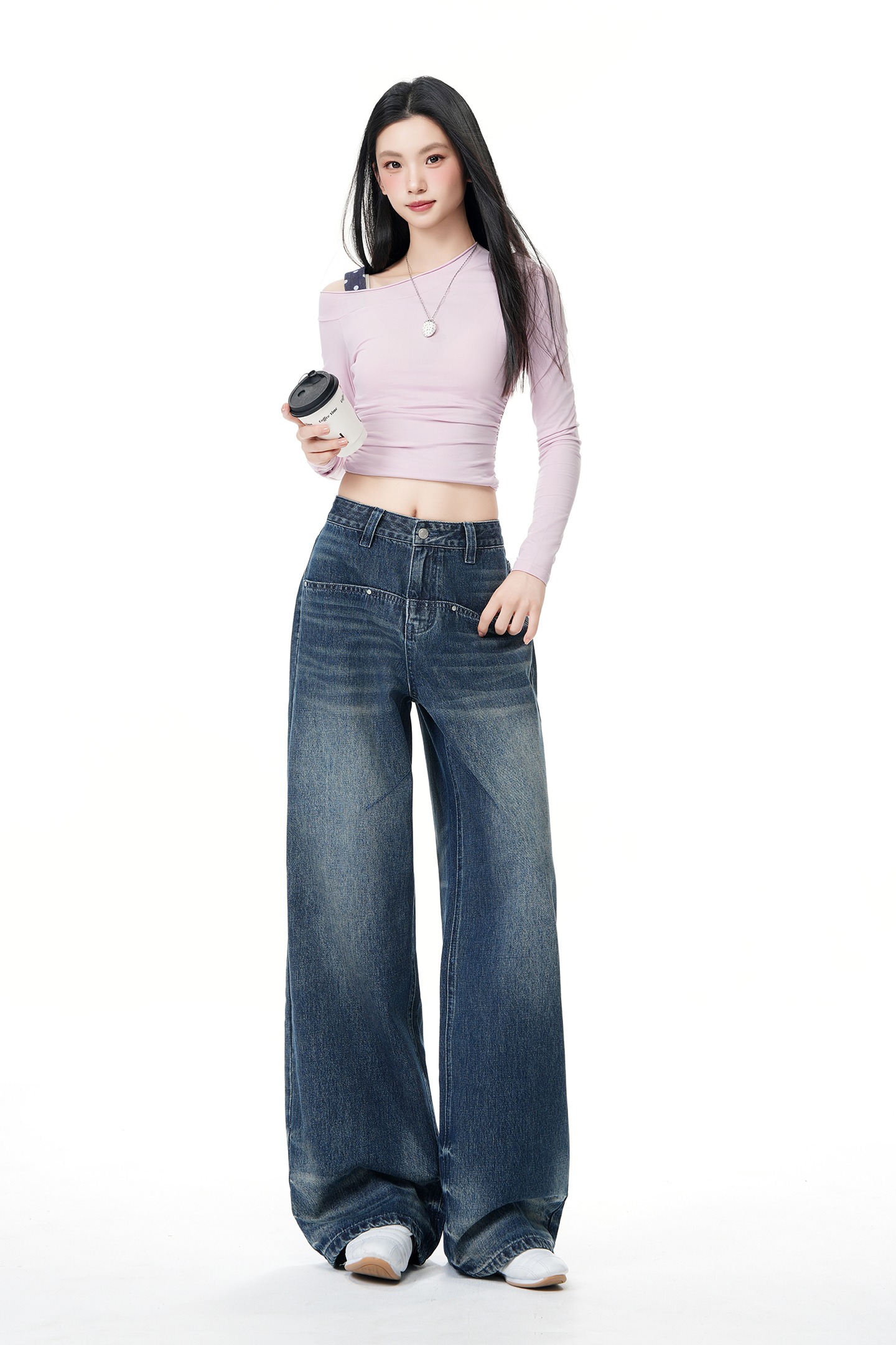 美式復古前貼袋設計女2026春季新款寬松顯瘦百搭直筒闊腿牛仔褲女