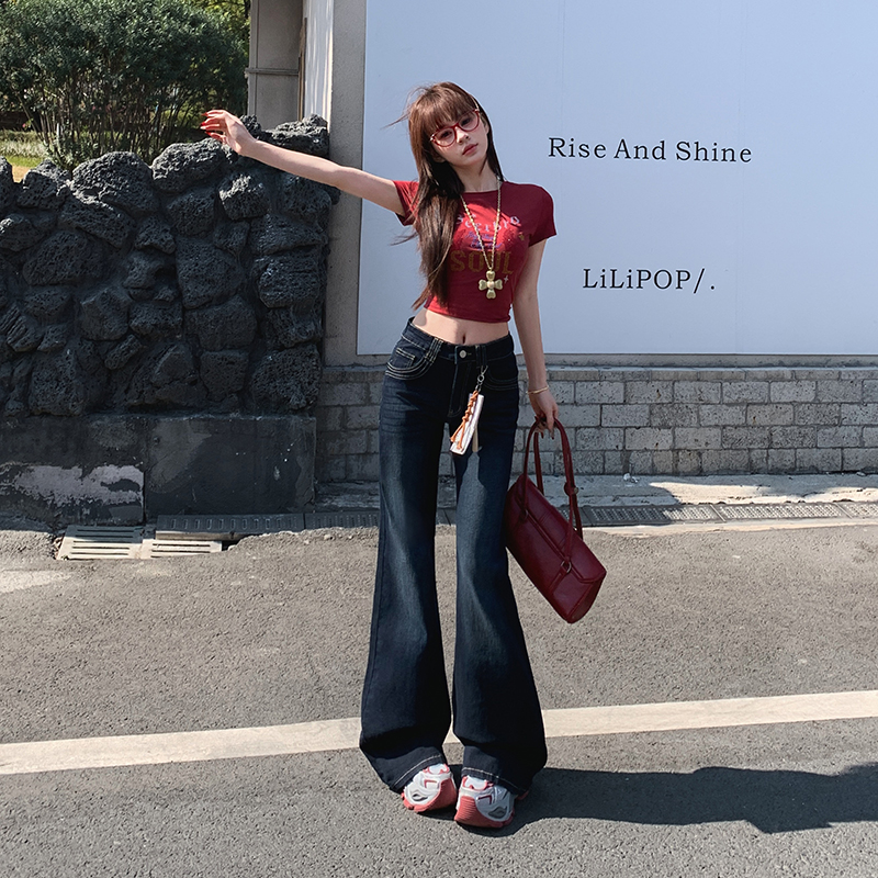 美式復古微喇叭牛仔褲女開春2026新款高腰顯瘦寬松不貼腿馬蹄褲子