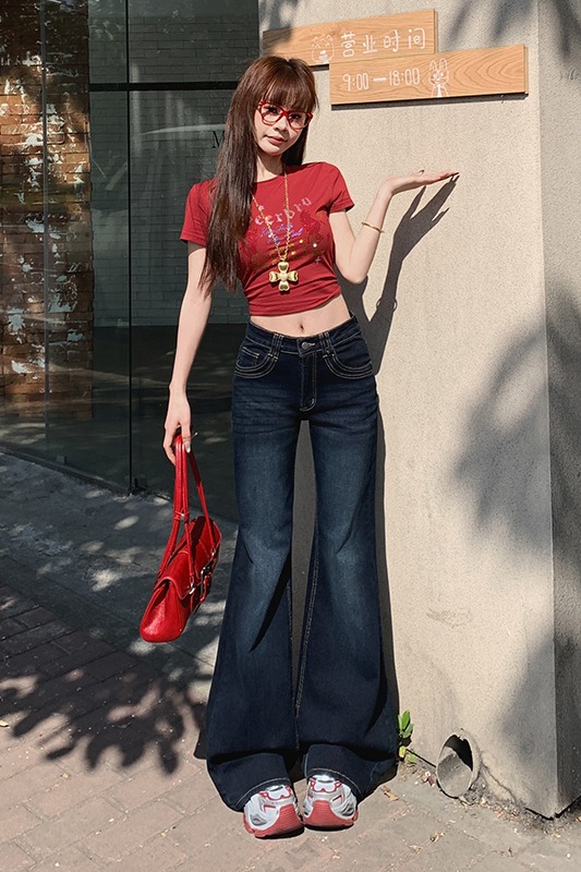 美式復古微喇叭牛仔褲女開春2026新款高腰顯瘦寬松不貼腿馬蹄褲子