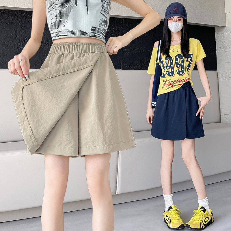 MY8988# 裙裤裤裙工装半身裙a字不规则松紧腰韩版纯色休闲短款开叉裙女裝貨源服裝批發
