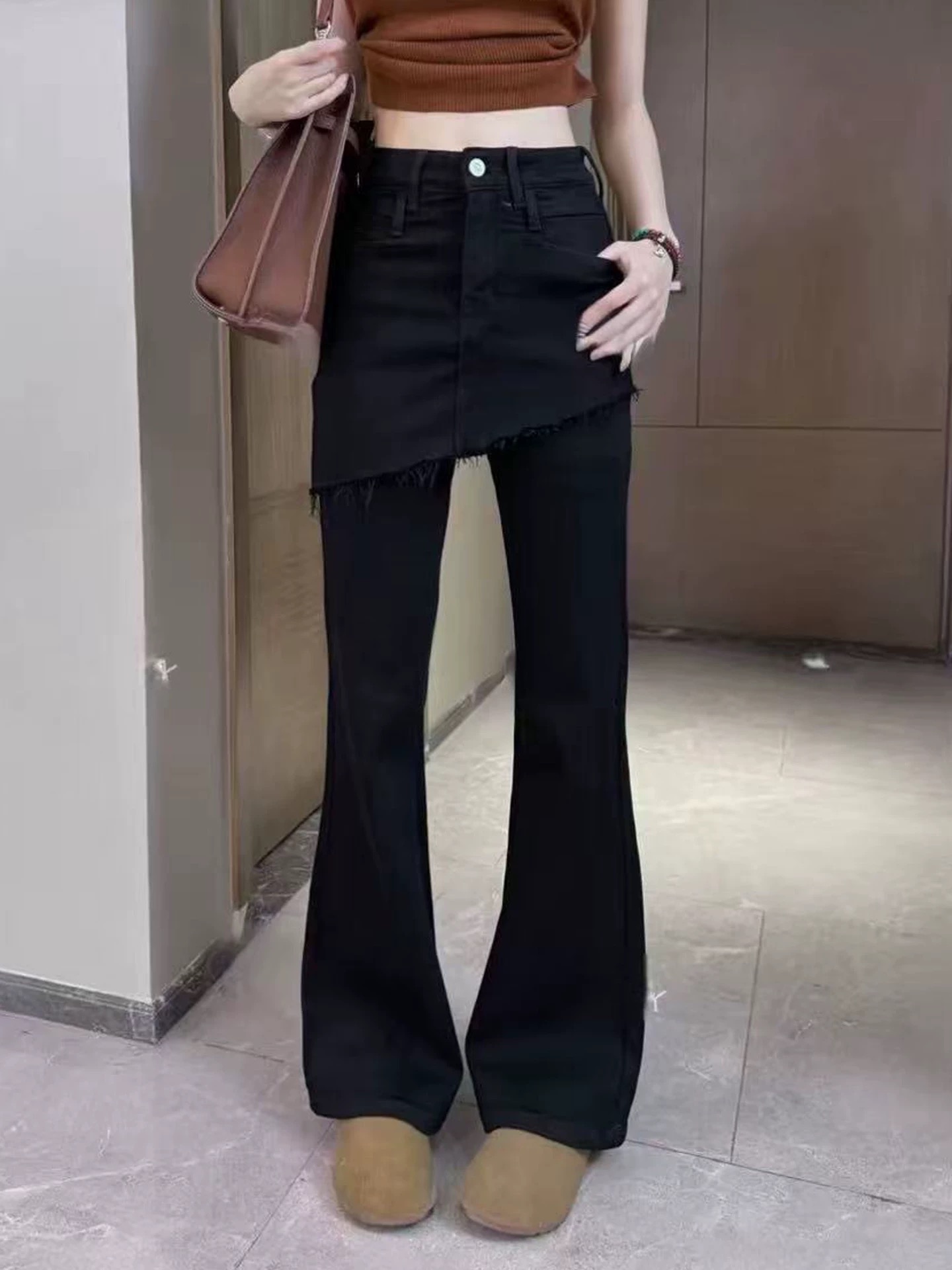 秋季新款彈力喇叭褲女裙褲牛仔褲通勤簡約風顯瘦顯腿直長褲
