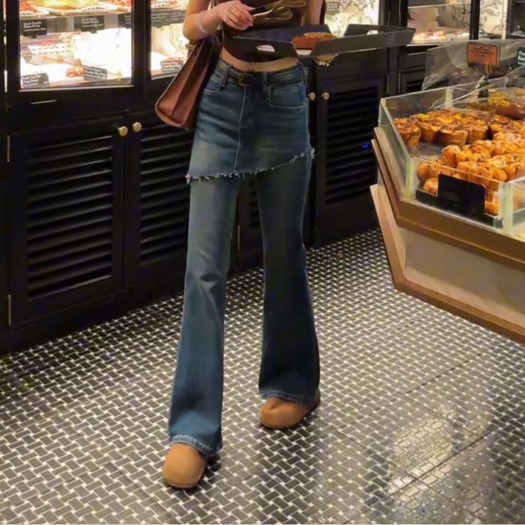秋季新款彈力喇叭褲女裙褲牛仔褲通勤簡約風顯瘦顯腿直長褲