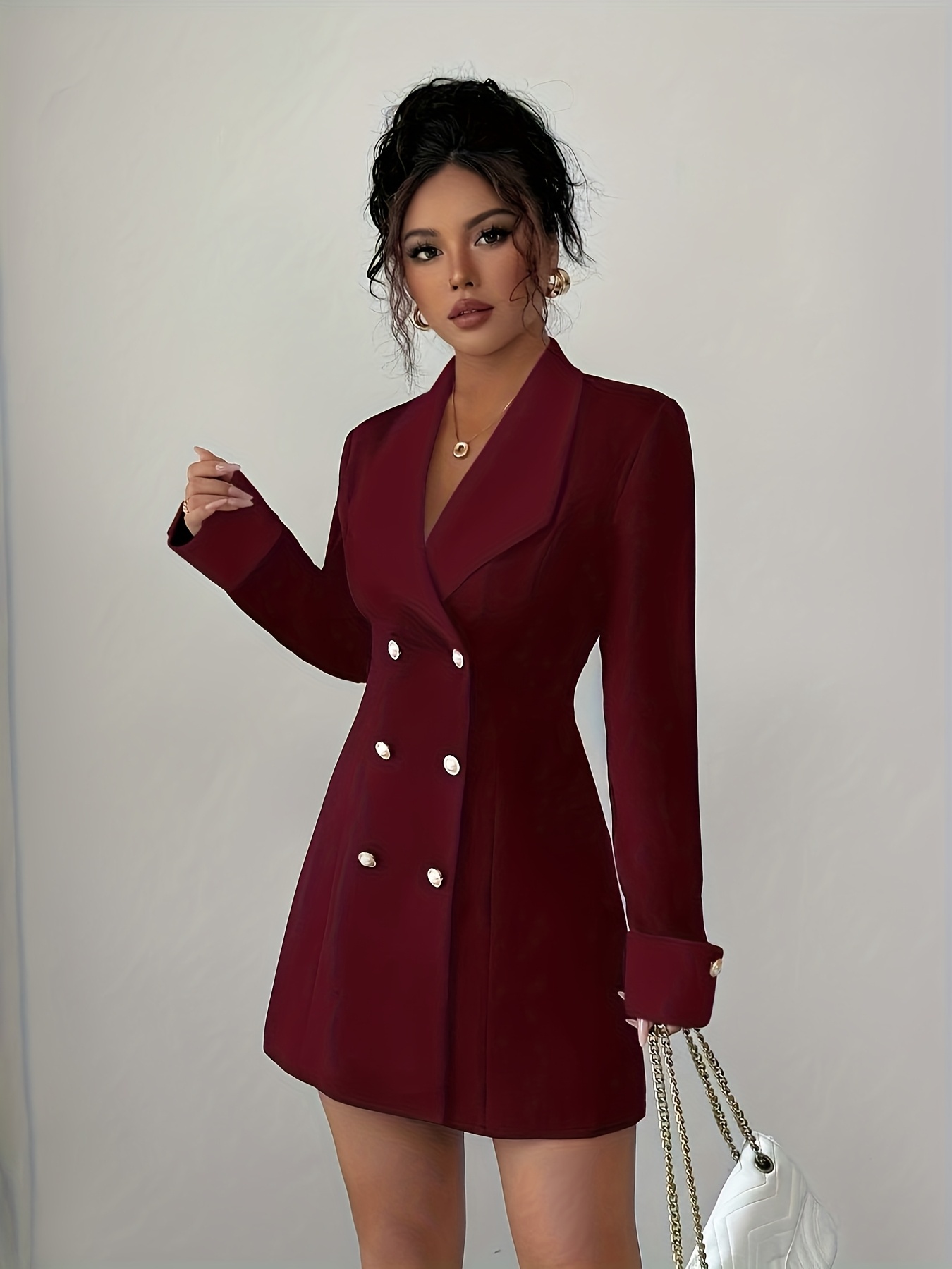 MY15889# 女士法式优雅前开双排扣短款连衣裙适合晚会/姐妹聚会女裝貨源服裝批發